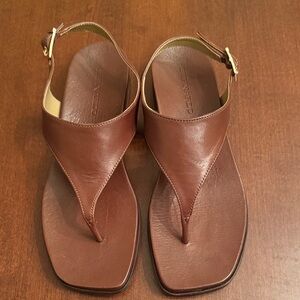 Bernardo Brown Leather Thong Sandals with Ankle Strap